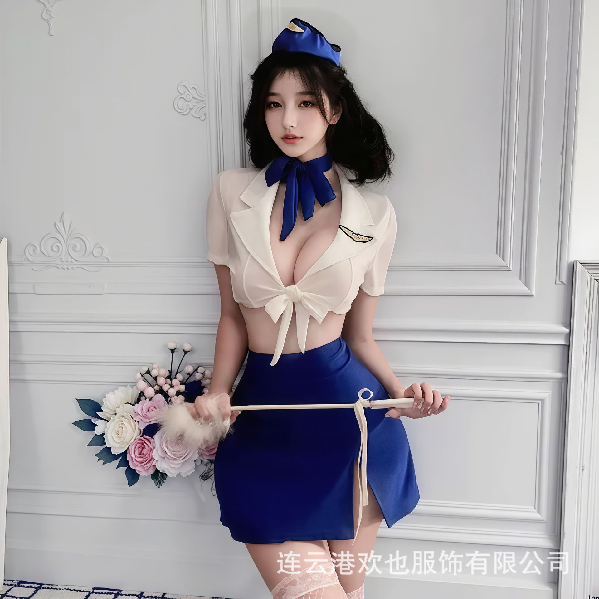파란색 정장 [탑 + 스커트 + 모자 + 넥타이]