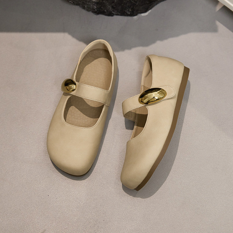 French Retro Mary Jane Women, Round Toe Suede Genuine Leather Ballet Shoes, Outdoor Spring And Autumn Soft_vogvips.com