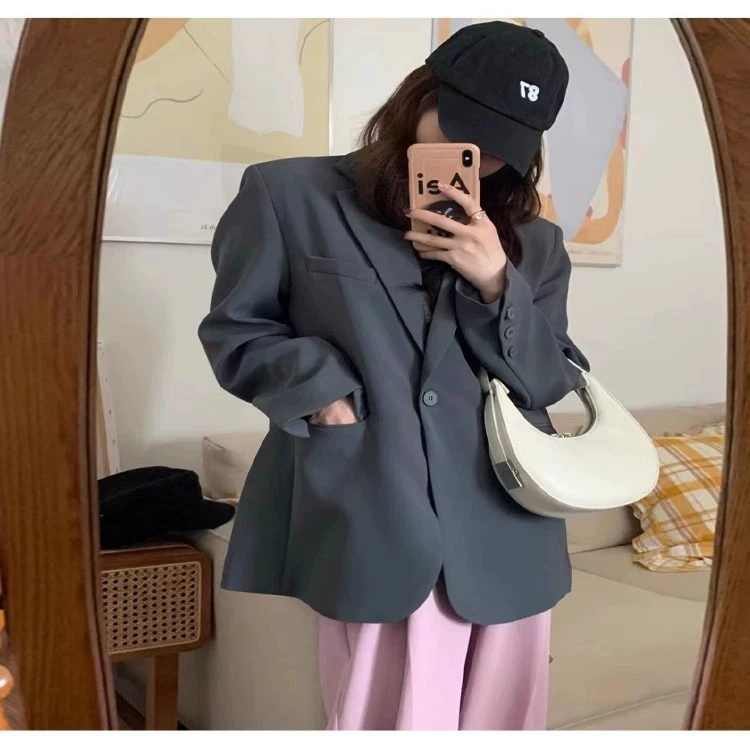 Женский костюмный пиджак в стиле колледжа, весна-осень 2025 года, высококачественный дизайн, свободный крой, с плечевыми вставками, повседневный, малый размер.
