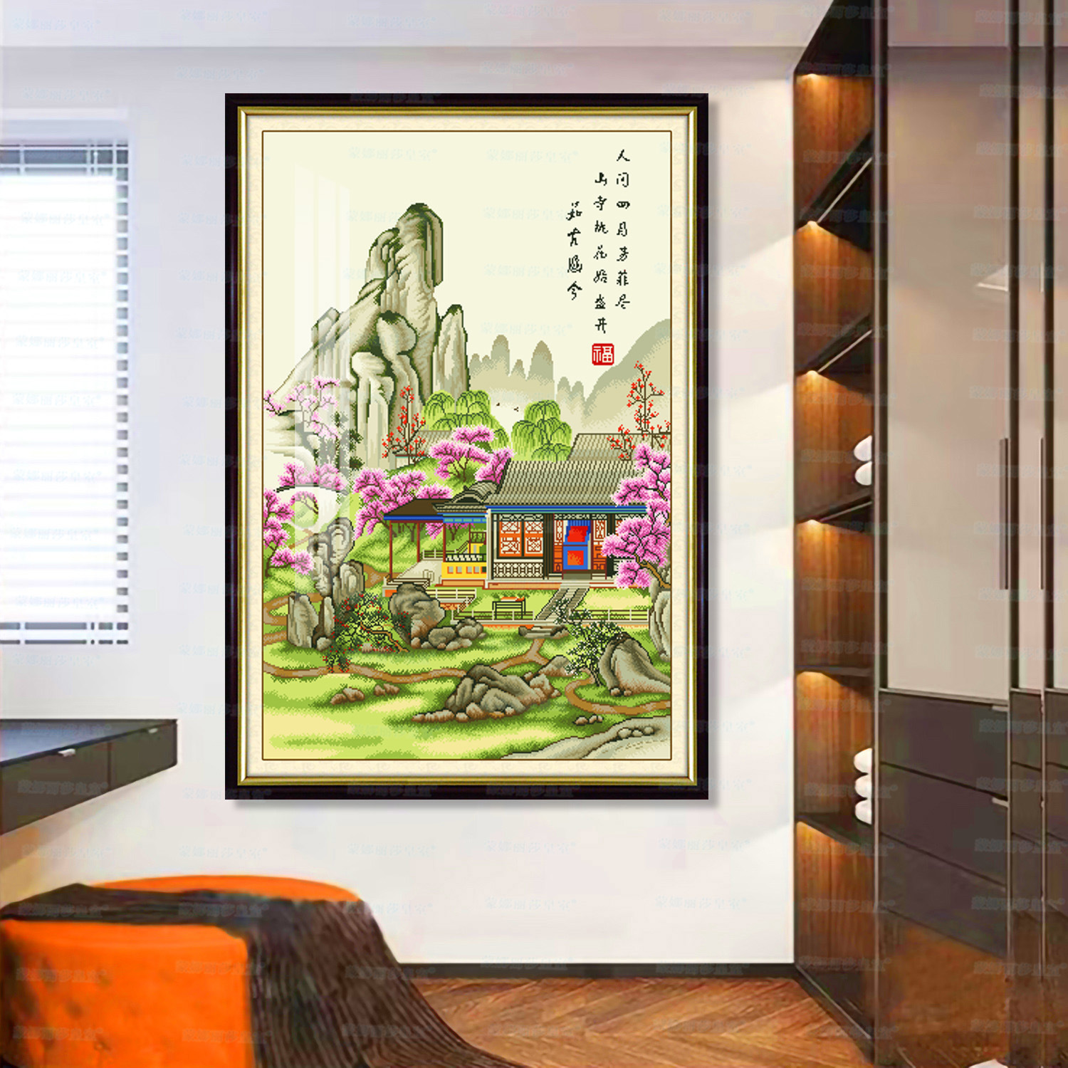 Punto de Cruz Real de la Mona Lisa: Pintura Vertical de Paisaje de Ru Guhan, Bordado a Mano con Hilo para Sala de Estar y Estudio image 2