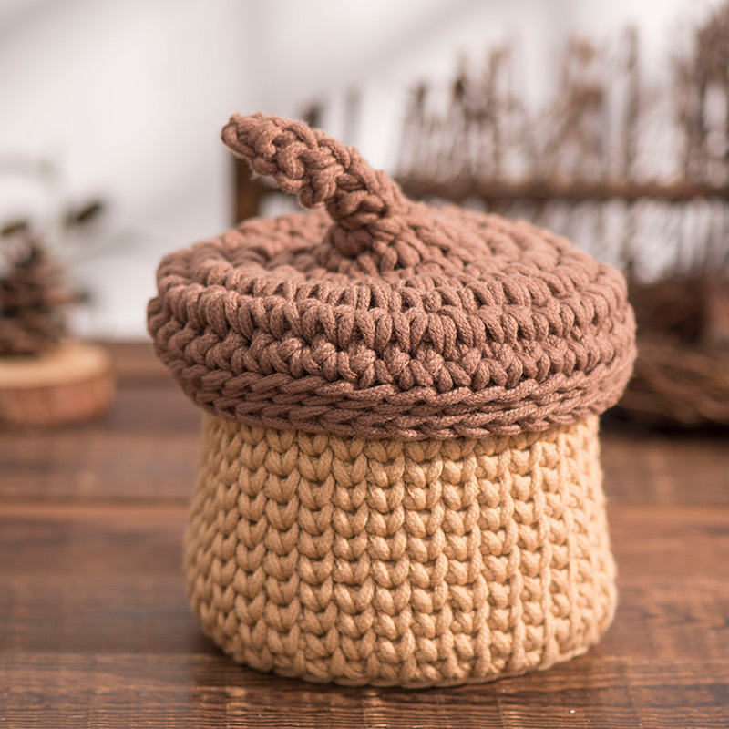Cestas de almacenamiento tejidas a mano cuerdas de algodón gancho tejido plantas en maceta decoración de escritorio pequeñas decoraciones cosméticas cesta de almacenamiento