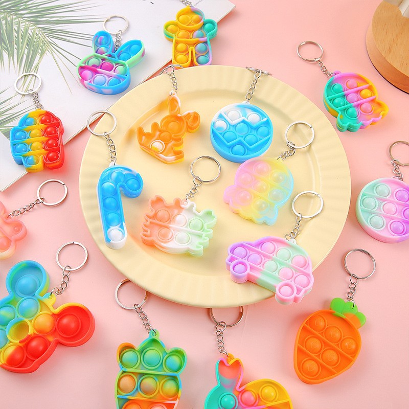 Finger-Press Bubble Toy Stress-Relief Children's Toy Small Rainbow Keychain Pendant Kindergarten Gift