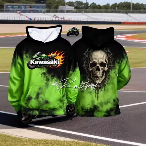 2025 New Kawasaki Racing Team Special Edition Retro Gothic Warm-Toned Cycling Hoodie Men's Motorcycle Sweatshirt