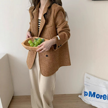 2025反季新款双面羊毛大衣女正肩短款韩版宽松小西装羊毛呢外套女