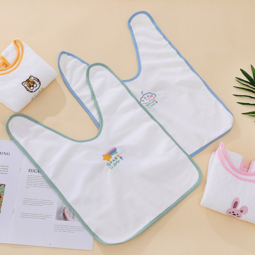 Cute Embroidered Coralline Fleece Children's Washcloth Soft and Absorbent Cartoon Baby Bib Multifunctional Face Towel