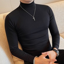 半高领长袖t恤男士春季2024新款韩版修身弹力紧身纯色中领打底衫