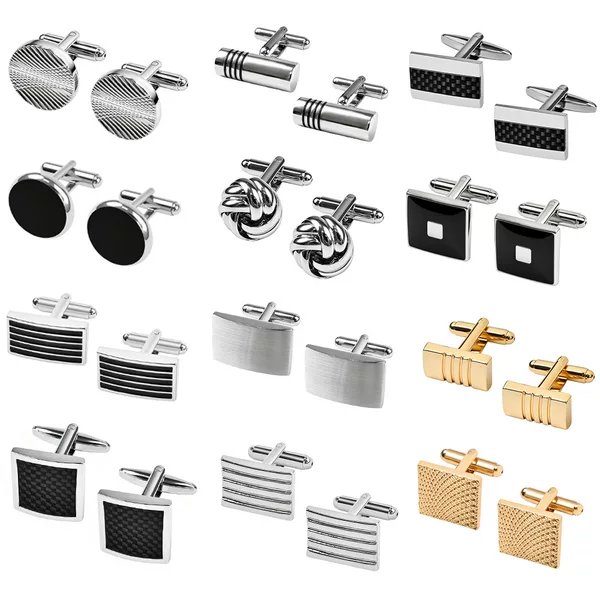 12-Piece Set of Square Plaid Shirt Cufflinks, Creative Round Engraved Oil-Drip Cufflinks, Men's Shirt and Suit Cufflinks
