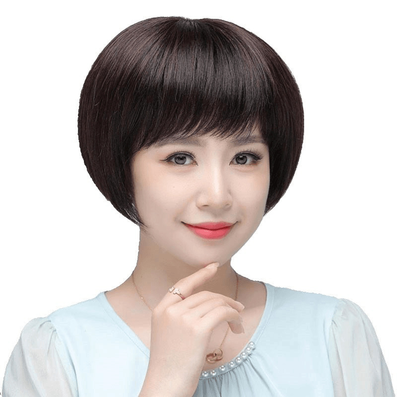 厂家批发真人发假发头套女士波波头假发中老年妈妈递针头旋全头套|undefined
