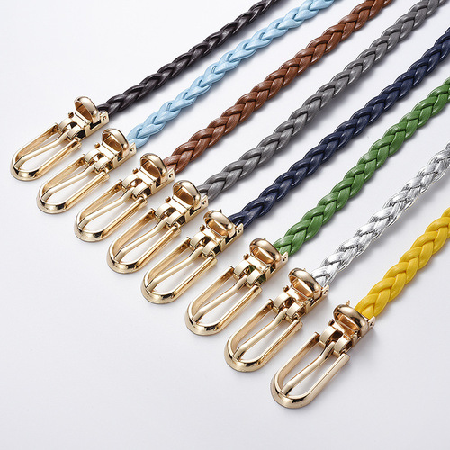 Korean Style Fashion Women's Tied Decoration Weaving Candy Color Small Leather Belt Simple Personality Clasp Belt
