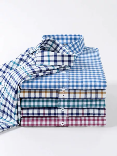Summer New Men's Short-Sleeved 100% Cotton Plaid Oxford Shirt Youth Casual Cotton Stripesd Shirt