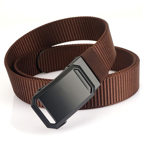 Men's automatic buckle canvas belt without holes and thickened nylon belt simple casual business versatile pants belt can be cut shorter