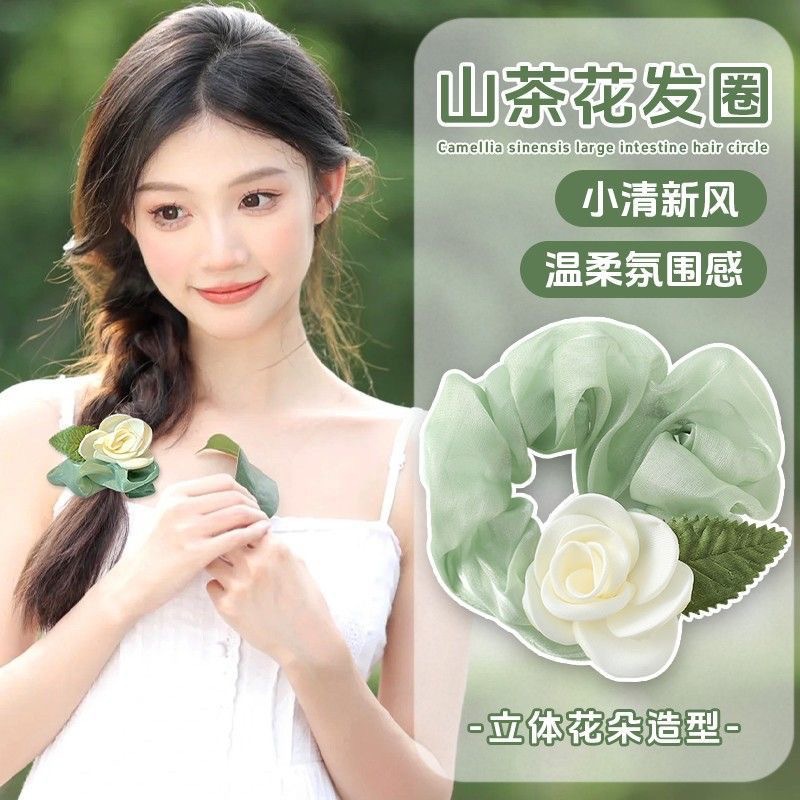 동백 꽃 머리 밧줄 꽃 큰 장 헤어 링 사이드 꼰 헤어 액세서리 여성의 모리 포니 테일 헤어 로프 헤드웨어