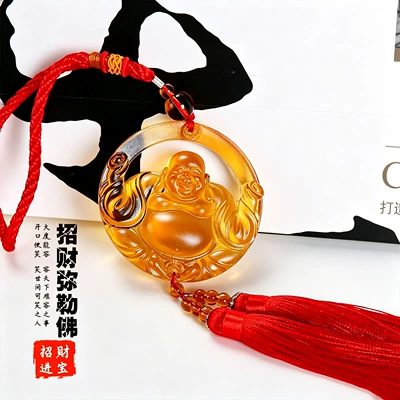 Car hanging – jewelry Crystal Crafts a generation - glazed-maitreya-buddha-ring-shaped-red-tassel