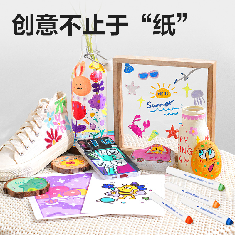 Deli HM331 acrílico marcador bolígrafo de acuarela de varilla triangular color apilable impermeable bolígrafo pintado a mano para niños