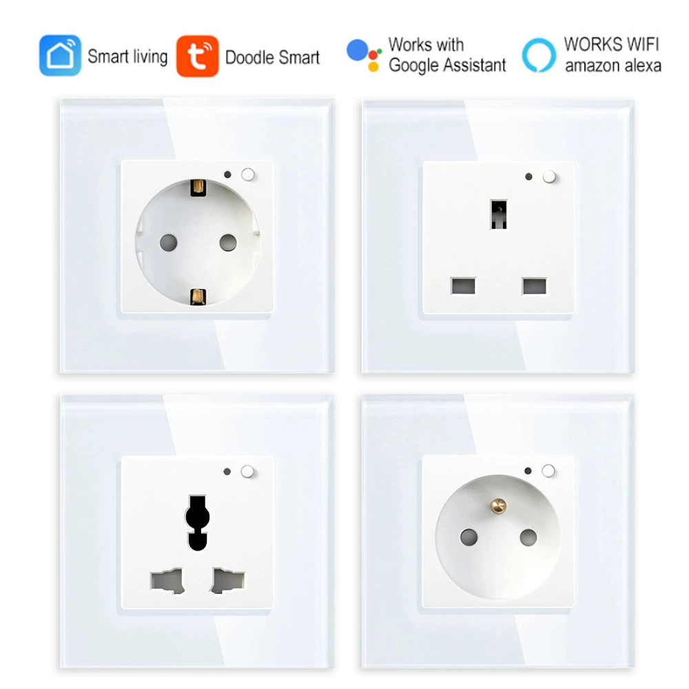 Wi-Fi Европейское регулирование Смарт-розетка Британский стандарт Универсальное отверстие с одним шарниром и двойным шарниром 16A Заглушка для настенной панели граффити tuya