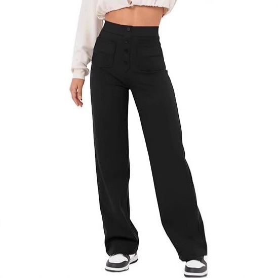 Women's High-Waisted Straight Leg Pants With Multiple Pockets - Stretch Comfort Casual Trousers For Everyday Wear_ecoleips.com