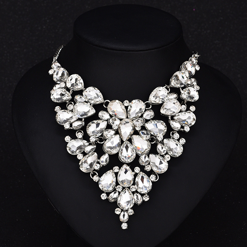 Fashion Flower Artificial Crystal Alloy Rhinestone Plating Flower Artificial Rhinestones Necklace