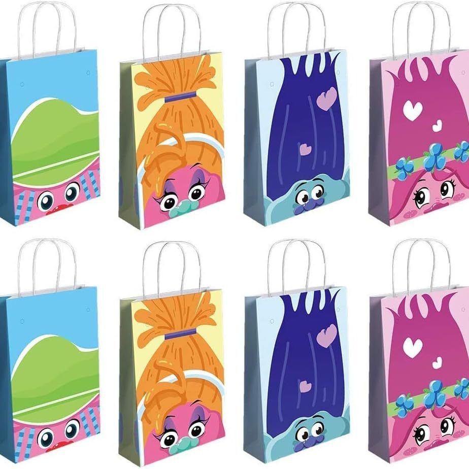 魔发精灵派对手提纸袋trolls礼品袋礼物袋小纸袋牛皮纸袋派对装饰