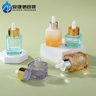 Manufacturer's New 30Ml50Ml Macaron Square Glass Bottle Thick Bottom Essence Bottle Transparent Flat Shoulder Glass Bottle