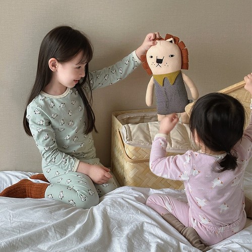 Spring 2024 New Korean Style Homecoming Set Two-Piece pajamas for Toddlers and Kids, Set of Children's Fleece-lined Innerwear