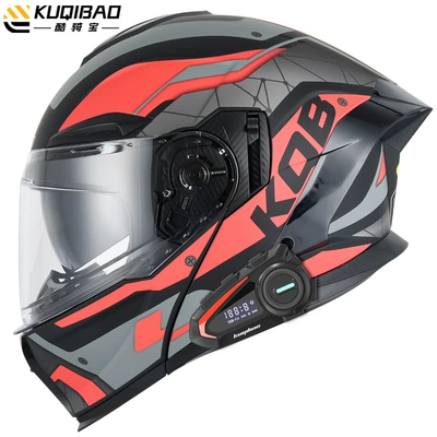 Motosiklet kaskı (dəbilqə) – 3C Certified Full-Face Helmet - matt-black-guard-with-red-flower-with-k20-bluetooth-with-white-film-m