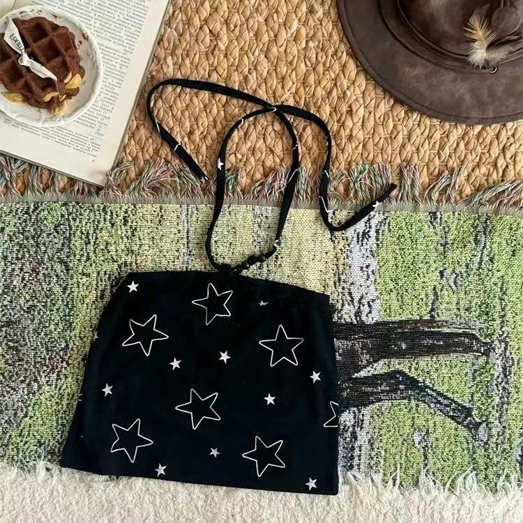 Girls' summer vest suspender top, stylish and trendy, Korean style, fashionable, star-patterned, suitable for wearing outside, halter neck.