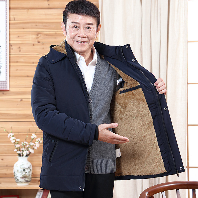 Nuevo abrigo de invierno acolchado de algodón de papá de mediana edad abrigo de invierno de abuelo abrigo de algodón acolchado de hombres de mediana edad y ancianos abrigo de algodón acolchado grueso forrado de lana