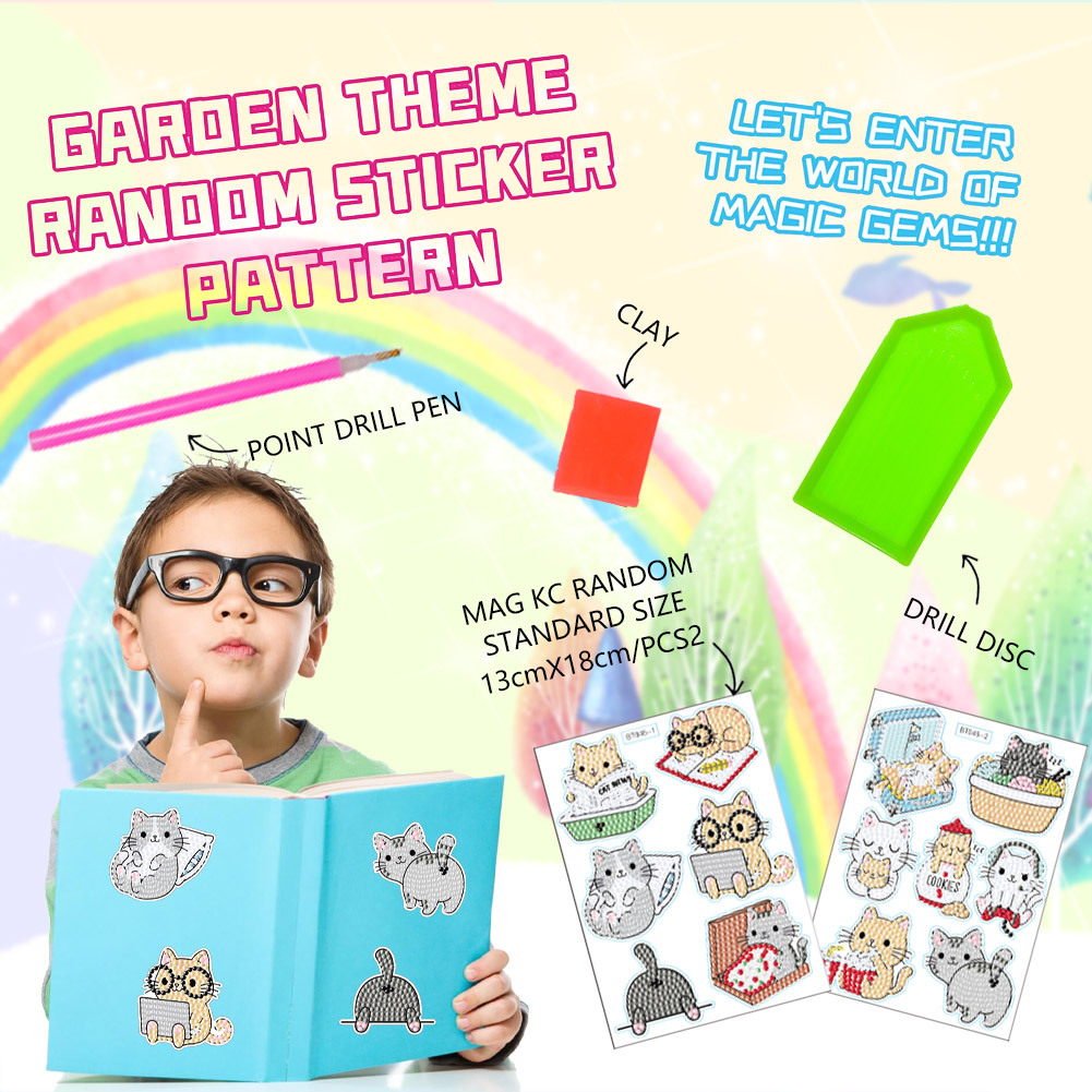 La pintura de diamantes de gato de dibujos animados más vendida, pegatinas de pared gratis, pegatinas de diamantes redondos hechas a mano para niños, pegatinas, decoración al por mayor