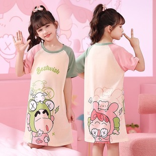 Children's Pajamas Women's Spring and Autumn Summer Short-sleeved Nightgown Girls' Dress Princess Large Children's Girls Short Skirt Air-conditioning Dress
