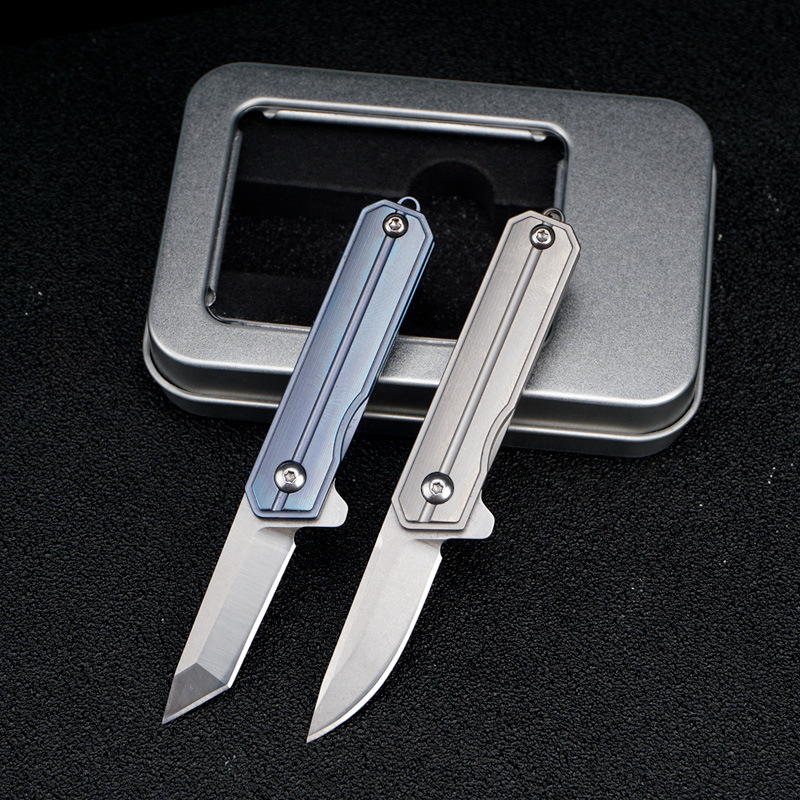 户外迷你D2刃钛合金柄折刀mini便携式小刀随身野外折叠刀工具edc