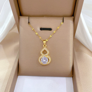 [Titanium Steel] National Trend Micro-Inlaid Auspicious Gourd Accessories Internet Celebrity Live Broadcast Palace Style Full Diamond Inlaid Necklace