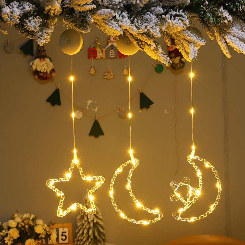Nuevas luces de cortina con ventosa, luces de cadena para ventana, dormitorio, fiesta, Navidad, decoración navideña, luces de ambiente con forma de estrella