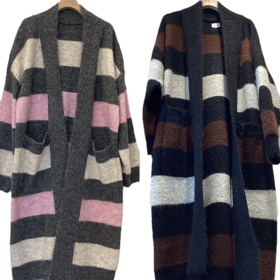 24 invierno Puyuan perezoso viento rayas de color contraste suéter de punto chaqueta de mujer nuevo invierno coreano