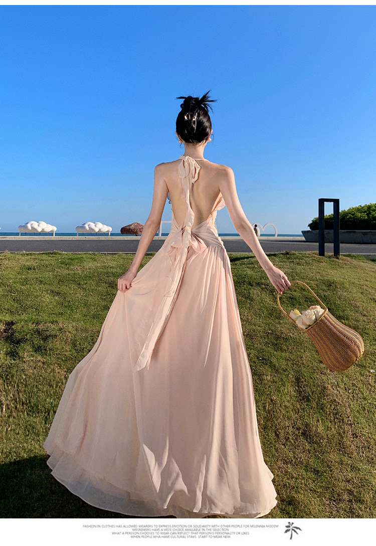 Beach Dress Women, Summer Wear For Seaside Vacations, Ultra-fairy Backless Dress, Bohemian Long Skirt With A Large Hem,_ecoleips.com