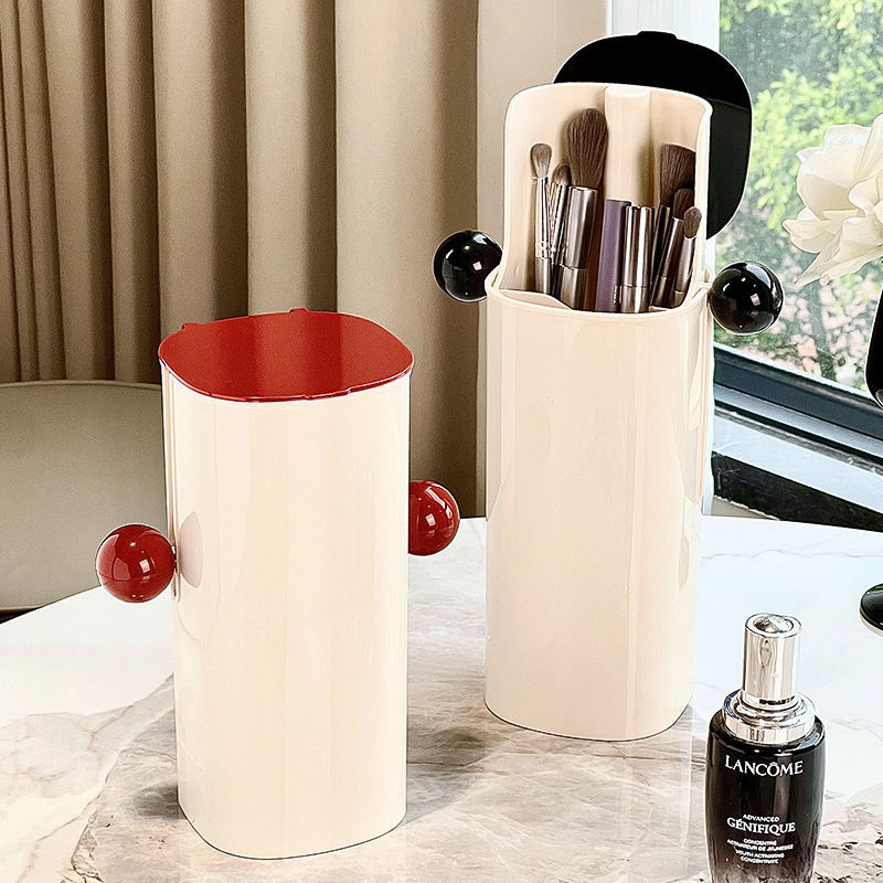 Caja de almacenamiento de cepillo de maquillaje elevación automática a prueba de polvo con cubierta barril de alto valor cosmético estante de almacenamiento de artículos
