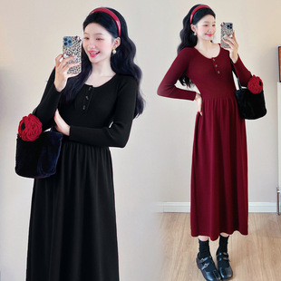 Real Shot in stock New Pregnant Women Knitted Loose Slimming Fashion All-match Elegant Trendy Mom dress