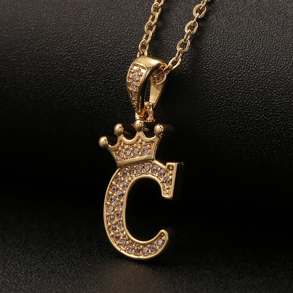 Bijoux En Gros Couronne 26 Lettre Anglaise Pendentif Collier En Cuivre Nihaojewelry display picture 26