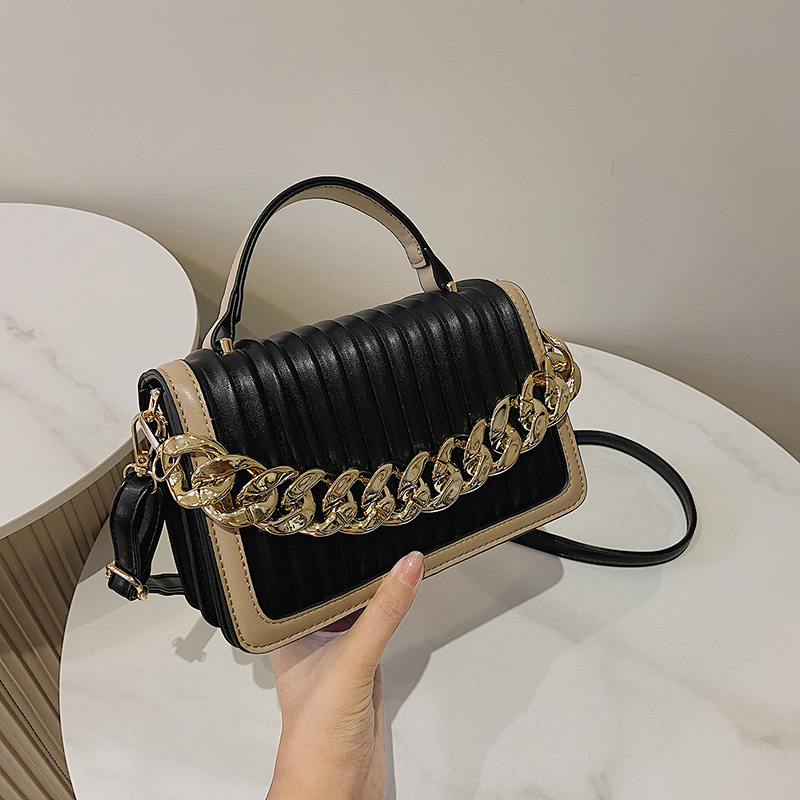 Bolso de mujer 2024, nuevo estilo coreano, bolso bandolera plisado de moda, bolso de hombro con estilo occidental, pequeño bolso cuadrado de cadena a la moda