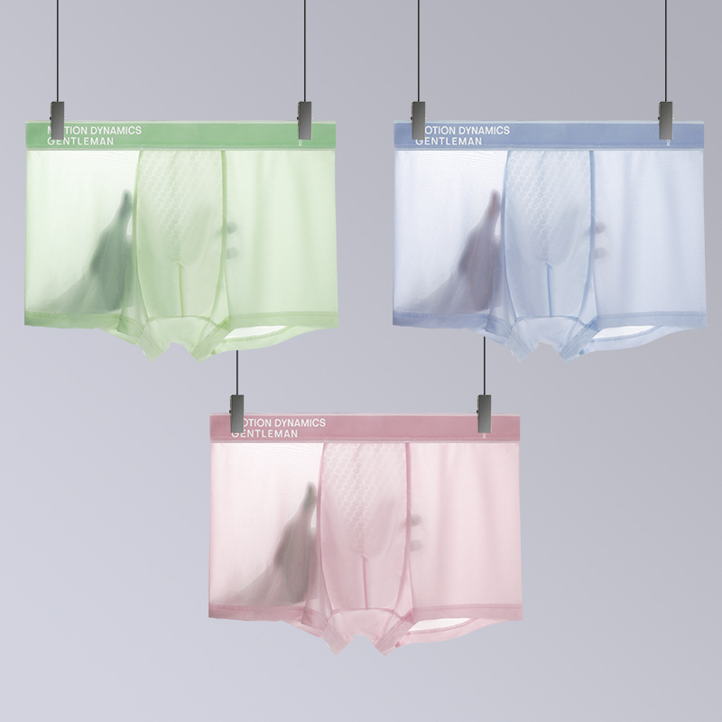 Nuevos calzoncillos de seda de hielo de hombre transpirables, calzoncillos antibacterianos de color sólido, calzoncillos delgados y delgados para hombres en stock al por mayor
