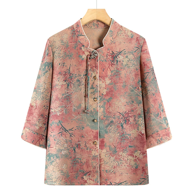 Мама платье 2025 рубашка весна и осень новый средний и пожилой женщины свободный топ для пожилых людей рубашка с принтом моды