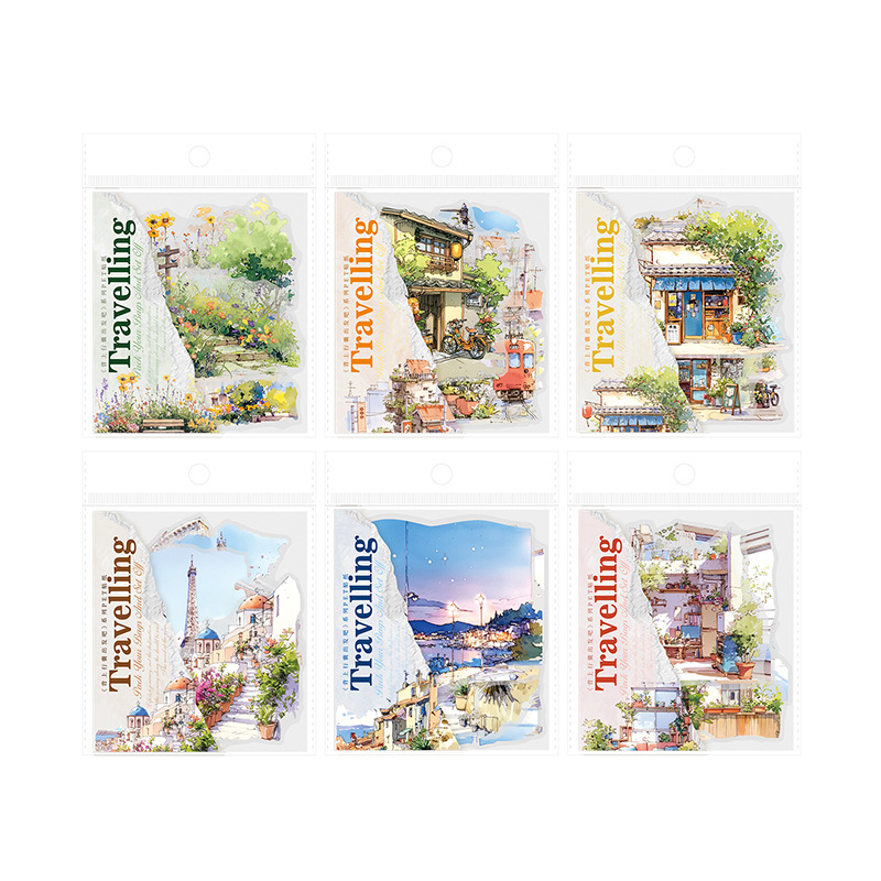 Ketchup girl original de viaje paisajismo PET pegatinas en la parte posterior de la bolsa, vamos, serie de decoración de cuenta manual 6 estilos