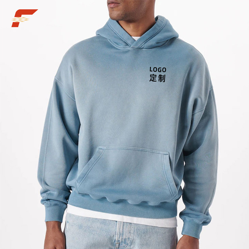 Cross-Border European and American Large Size Retro Distressed Washed Distressed Sweatshirt Custom Printed Logo Men's Trendy Brand Pure Cotton Hoodie