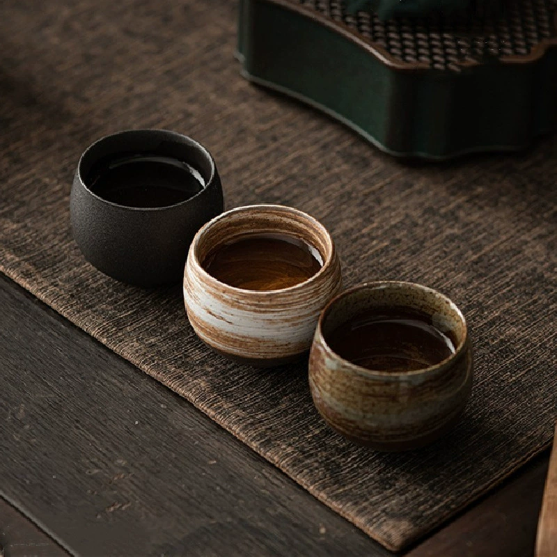 handmade rough pottery cup ceramic cup small single cup as old craftsmanship ancient style Japanese -style meditation cup master cup