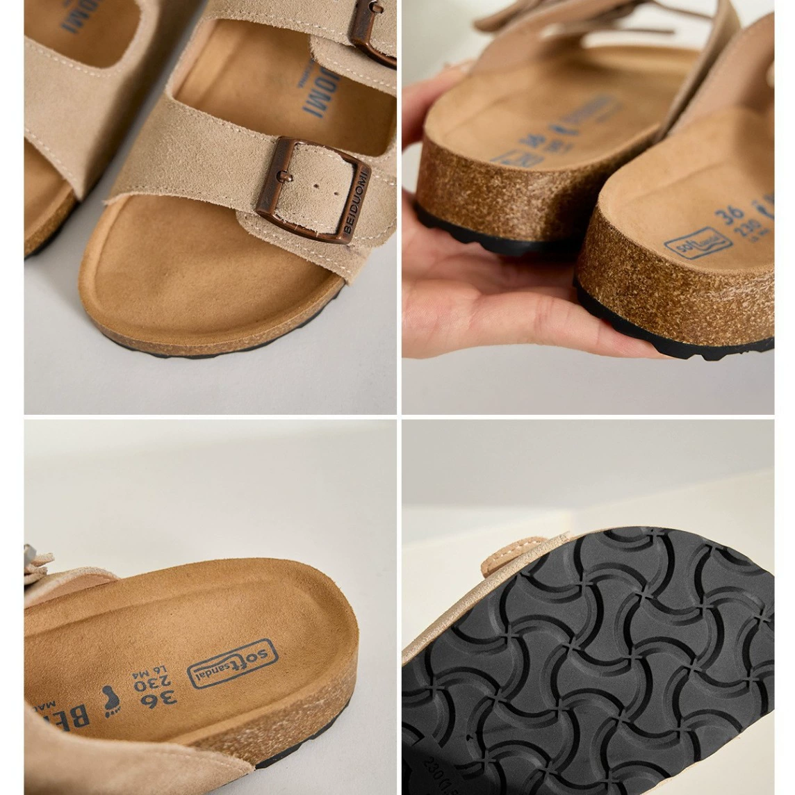Retro beach slippers, sandals, genuine leather, large size  (43), plus size