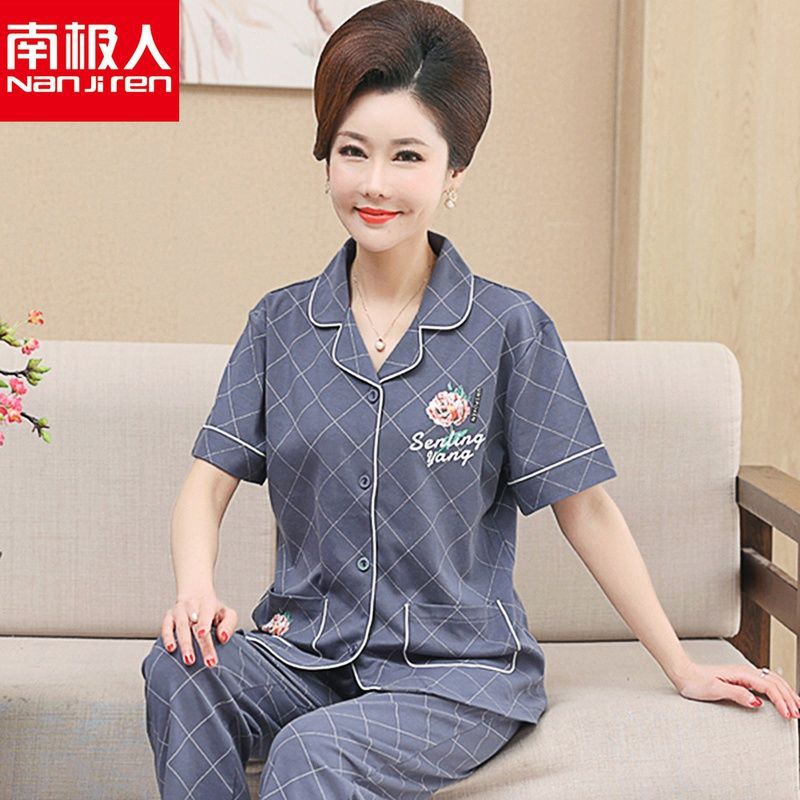 Pijamas de mamá de mediana edad pantalones de manga corta de algodón 100% delgado de verano para mujer ropa para el hogar de algodón de mediana edad y edad avanzada