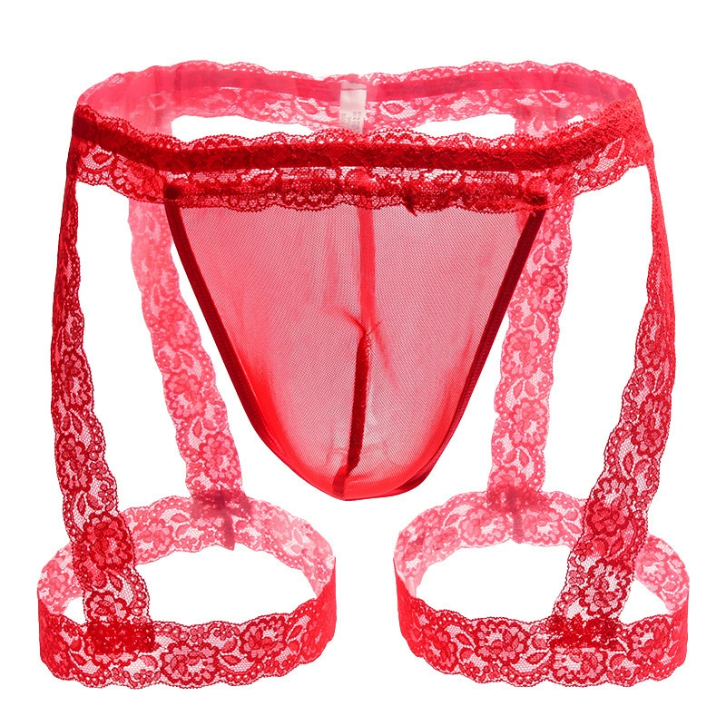 Men's lace jockstrap mesh underwear, lifting effect, one size