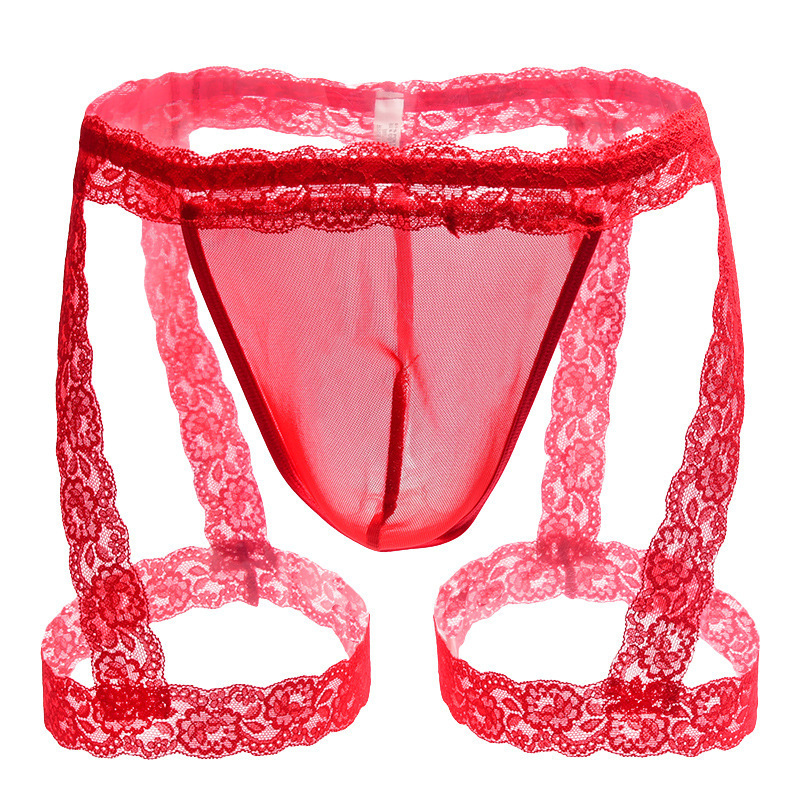 Lace Strap Men's Sex Underwear Transparent Mesh T Pants Leggings Perspective Shorts