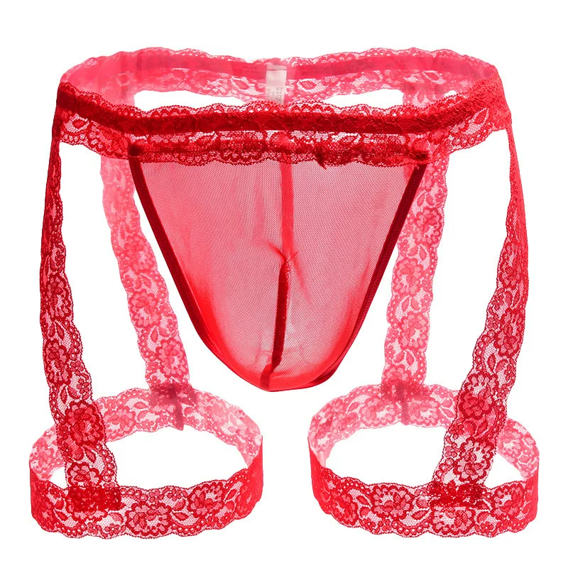 Men's lace jockstrap mesh underwear, lifting effect, one size