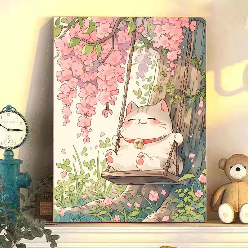 DIY pintura al óleo digital encantadora ilustración de animales pequeños rellenos a mano curar pintura decorativa colgar pintura mural