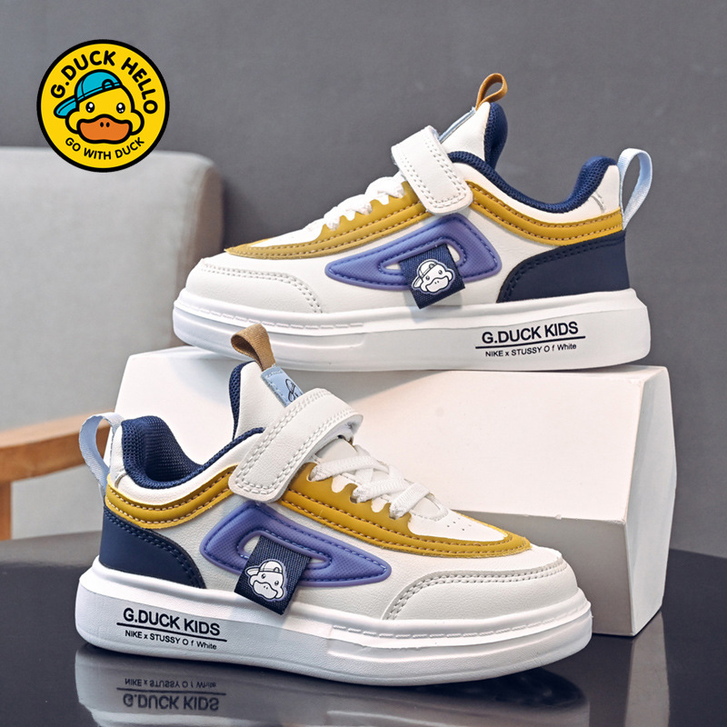Zapatos de pato amarillo para niños otoño-invierno 2025 nuevo cuero impermeable para niños zapatos blancos ligeros antideslizantes para hombres y mujeres zapatos de skate